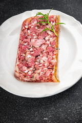 meat terrine slice pate Campagne meat loaf pork meat pie tasty fresh healthy eating cooking appetizer meal food snack on the table copy space food background
