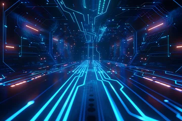 Foto auf Alu-Dibond abstract technology background neon circuit blue neon © CHALERMCHAI