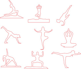 Yoga outline various woman sports exercising