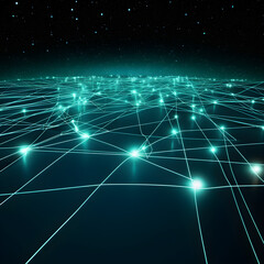 Fototapeta premium connected glowing wires in space on a green, blue path