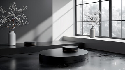 Grey platforms for product presentation