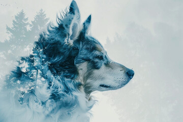 Blue corgimerle double exposure. Photos, illustrations and drawings