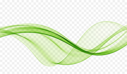 Illustration of curved flow of green abstract wave motion. Transparent green wave.