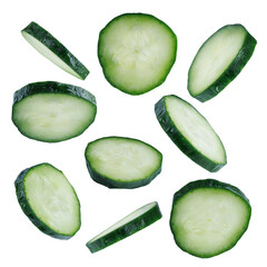 set of flying slices cucumber isolated png