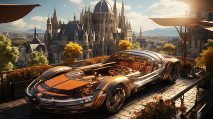 Exploring the Urban Landscape: Vintage Cars Drive Through City Streets in Retro Style Automotive Adventure, generative AI