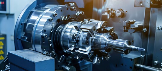 close-up of a state-of-the-art CNC lathe for manufacturing or engraving on steel and metal.