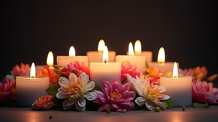Obraz na płótnie Canvas candles and flowers decoration for diwali
