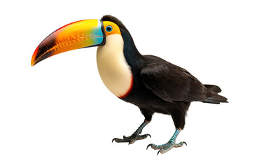 Portrait of a toucan bird standing, isolated on white background
