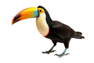Portrait of a toucan bird standing, isolated on white background