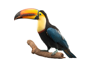 Toucan bird on a branch, isolated on transparent background