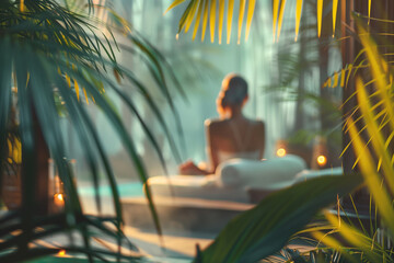 Concept of wellness and bodycare at luxury green spa hotel, soft and selective focus - obrazy, fototapety, plakaty