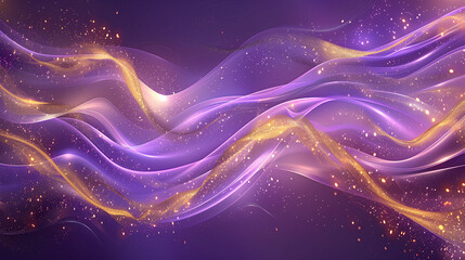 Abstract violet and gold energy waves fractal background. Digital graphic and texture concept. 3d art illustration for wallpaper, poster, banner, design