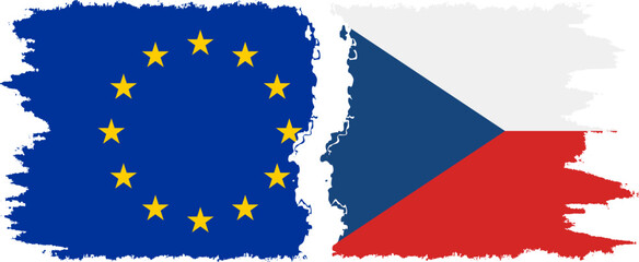 Czech and European Union grunge flags connection vector