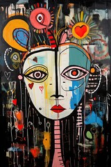 Portrait of a woman in Art Brut style. Abstract poster design. Ai Generative
