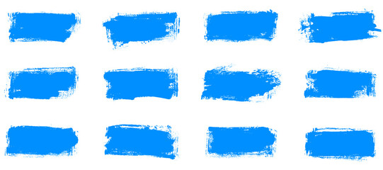 12 leere grunge Farbstreifen gemalt mit einem Pinsel in blau