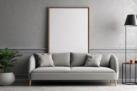 Mockup frame close up in living room interior, 3d render
