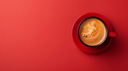 A top-down view of a cup of coffee isolated in the background highlights the simplicity and elegance of the beverage in a minimalist composition. Generative AI technology - obrazy, fototapety, plakaty