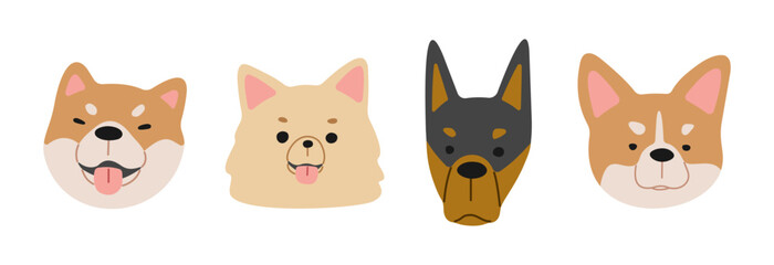 Dog Heads 3 cute on a white background, vector illustration.
