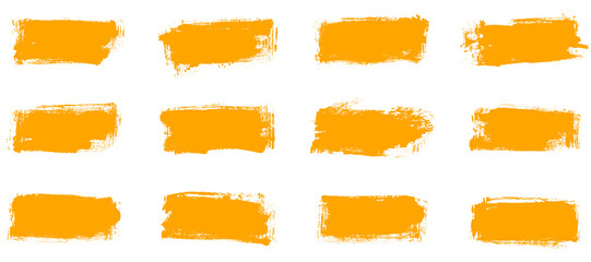 12 leere grunge Farbstreifen gemalt mit einem Pinsel in orange
