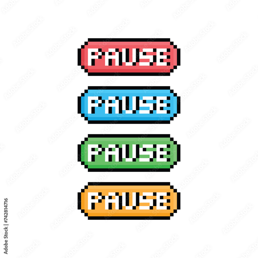Poster pause button 8 bit text pause pixel art 8-bit for game