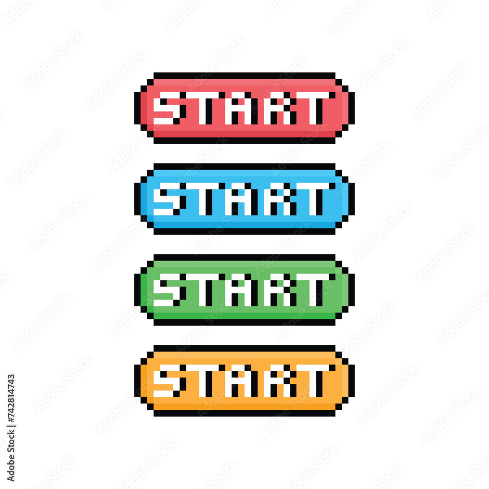 Fototapete start button 8 bit text start pixel art 8-bit for game