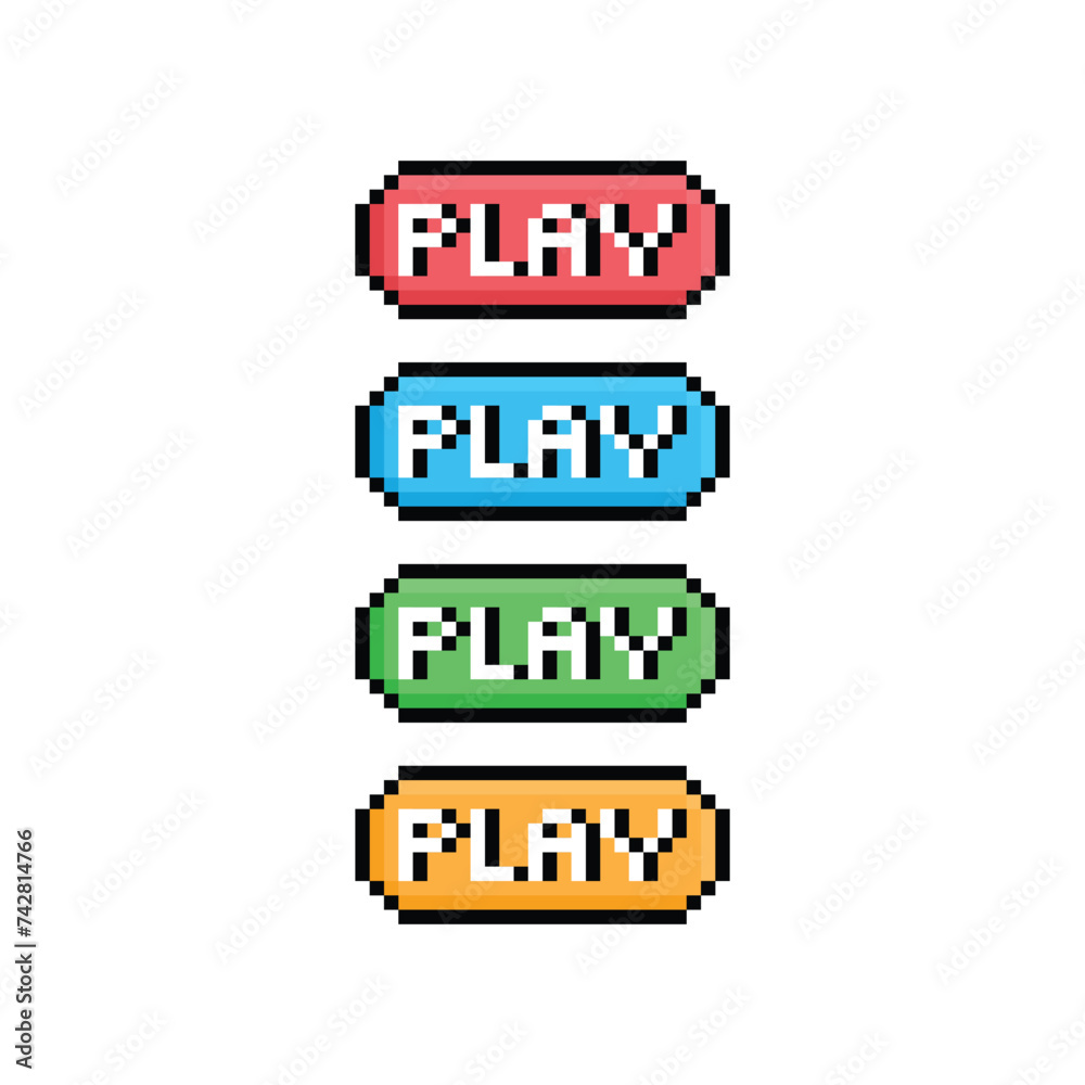 Poster play button 8 bit text play pixel art 8-bit for game