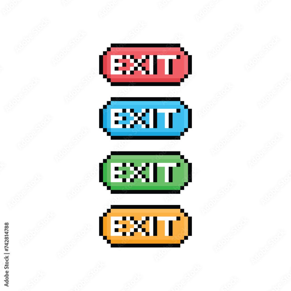 Poster exit button 8 bit text exit pixel art 8-bit for game