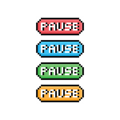 pause button 8 bit text pause Pixel art 8-bit for game 