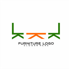 Furniture logo with letter K concept on tables and chairs.