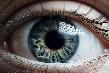 Detailed view of a single blue human eye close up. Generative AI