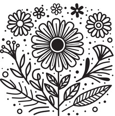 Florals Abstract , Flowers doodle art. Vector illustration in line art.u