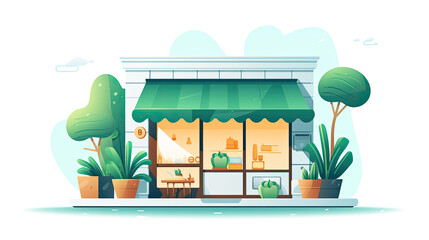 a store building illustration. Online shopping concept.