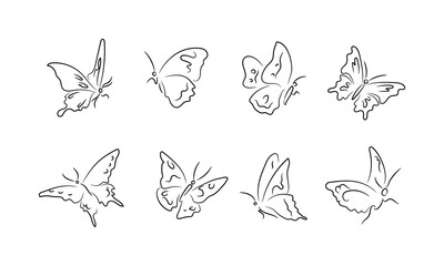 Butterflies sketchy brush ink outline