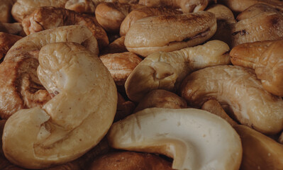 Roasted cashew nuts close up.
