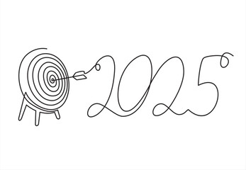 Continuous one line drawing of 2025 New Year target and goals with symbol of 2025. target for new year 2025 concept.