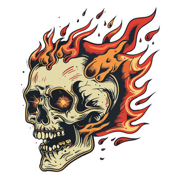 skull on fire flames illustration