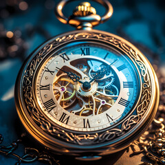 Close-up of an old-fashioned pocket watch.