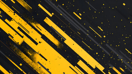 Abstract background, pixels and oblique lines, yellow and black, vector flat design.