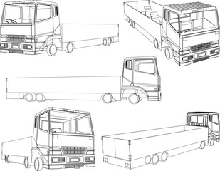 vector sketch design illustrator image of vehicle trailer truck transporting goods