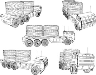 vector sketch design illustrator vehicle trailer truck heavy equipment carrying giant loads  © nur