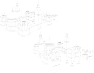 Vector sketch design, illustrator, architectural image of the old classic vintage holy Arafani temple