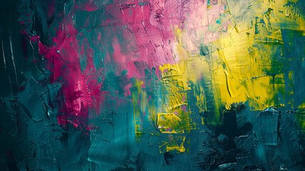 A canvas painted with chaotic bursts of glitchy magenta, cyberpunk teal, and digital lime green....