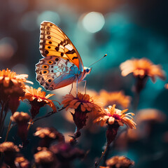 Macro shot of a butterfly on a flower. 
