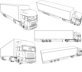 Vector sketch illustration design drawing of large trailer truck transport vehicle with goods containers