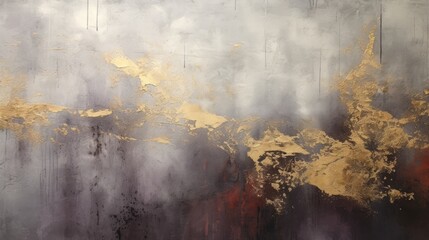 Closeup of abstract rough dark gold burgundy art painting texture, with oil acrylic brushstroke, pallet knife paint on canvas, geometric spatula technique