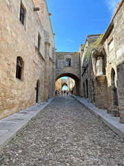 Fototapeta na wymiar Street of the Knights in the medieval town of Rhodes