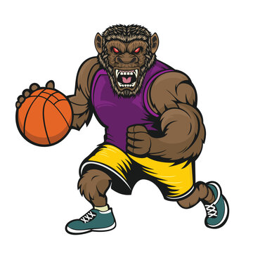 basketball mascot monkey vector art illustration design