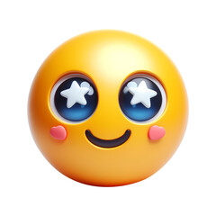 3d happy emoji with white stars on eyes and hearts for application website ui. Realistic 3d high quality isolated render