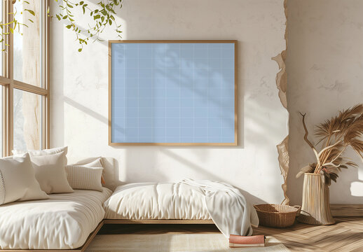 Wall Picture Mockup With Soft Shadow Overlay And Cozy Space With Generative ai