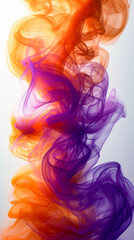 symmetrical flowing straight orange and purple gradient colored glass stream effect against white background